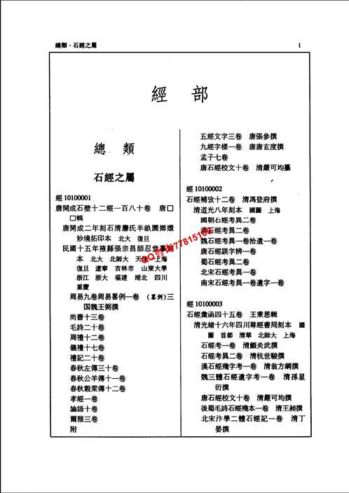 中国古籍总目（经部，子部）